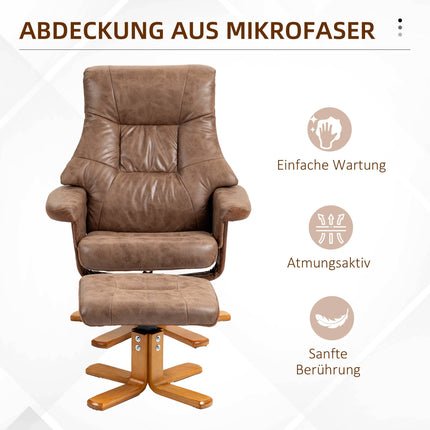 Recliner Chair with Ottoman, Swivel, Reclines 135, Brown