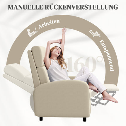 Recliner TV chair, fold-out footrest, tilts up to 160°, 64 x 86 x 102 cm, cream