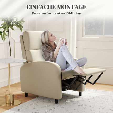 Recliner TV chair, fold-out footrest, tilts up to 160°, 64 x 86 x 102 cm, cream