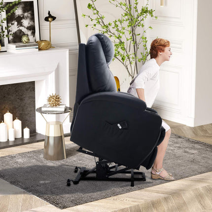 Lounger with standing aid, black artificial leather, adjustable