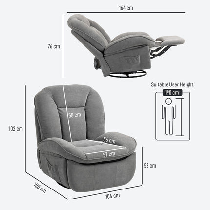 Recliner Chair with Swivel, Rocking, Footrest, Dark Grey