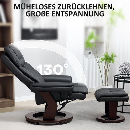 Recliner Chair with Ottoman, Faux Leather, Black, Adjustable