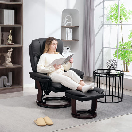 Recliner Chair with Ottoman, Faux Leather, Black, Adjustable