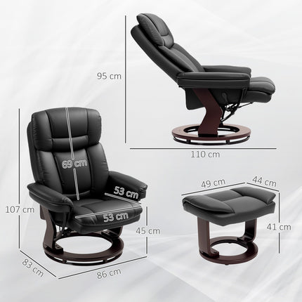 Recliner Chair with Ottoman, Faux Leather, Black, Adjustable