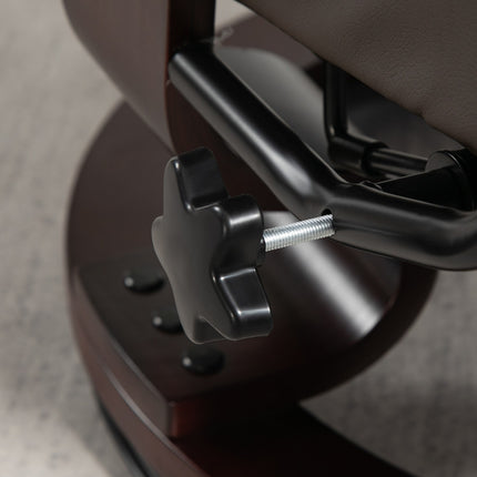Recliner chair with footstool, swivel and tilt, faux leather cover, up to 150 kg, wooden frame, brown