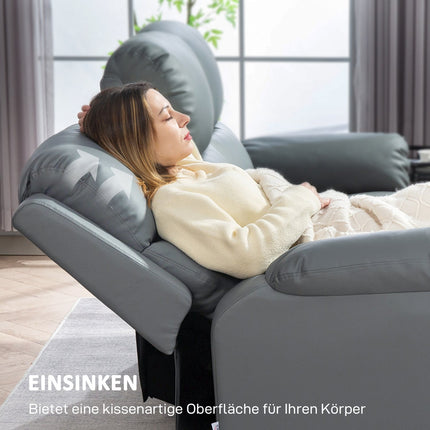 Reclining 3-Seater Sofa, Faux Leather, Dark Grey