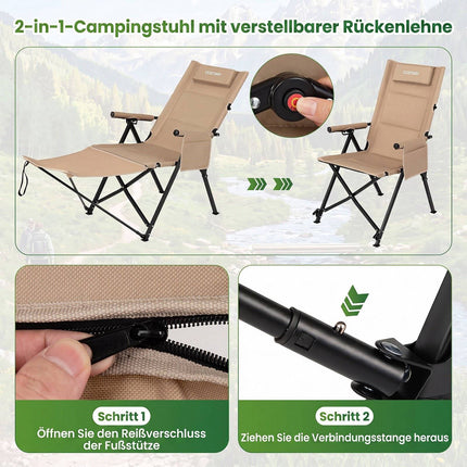 Reclining Camping Chair with Footrest – Khaki, Portable & Adjustable
