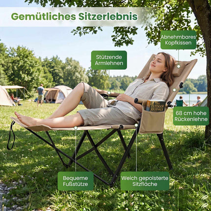 Reclining Camping Chair with Footrest – Khaki, Portable & Adjustable