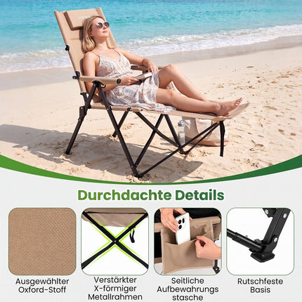Reclining Camping Chair with Footrest – Khaki, Portable & Adjustable