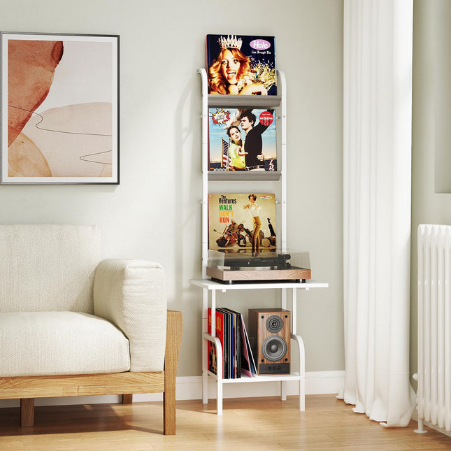 Record Player Stand, 5-Tier Vinyl Display, White