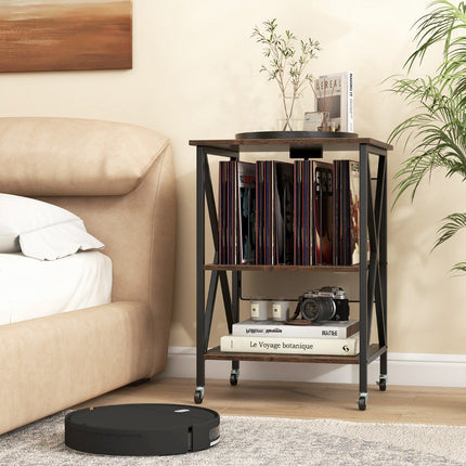 Record Player Stand with Charging Station, Wheels, Divider