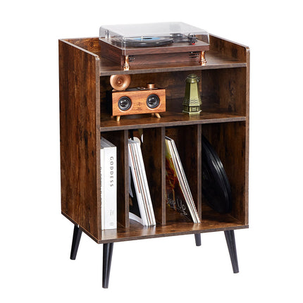 Record Player Stand with LED, 3-Tier, USB Charging, 150 Albums