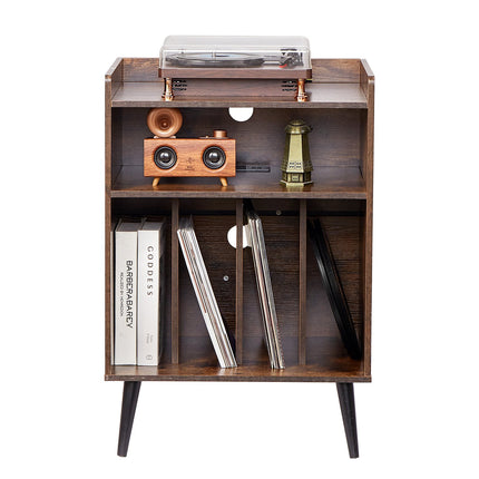 Record Player Stand with LED, 3-Tier, USB Charging, 150 Albums