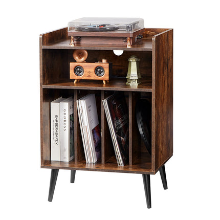 Record Player Stand with LED, 3-Tier, USB Charging, 150 Albums