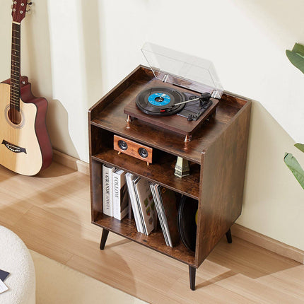 Record Player Stand with LED, 3-Tier, USB Charging, 150 Albums