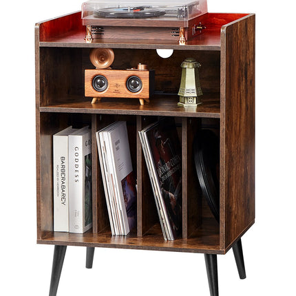 Record Player Stand with LED, 3-Tier, USB Charging, 150 Albums
