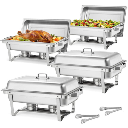 Rectangle Chafing Dish Set, 4-Pack, 9 Qt Stainless Steel