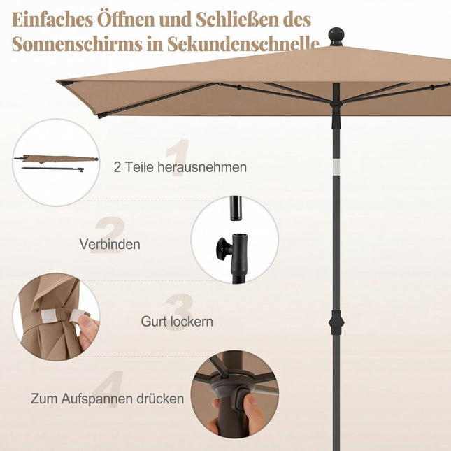 Rechthoekige balkonparasol, kantelbaar, bruin, 213x140 cm