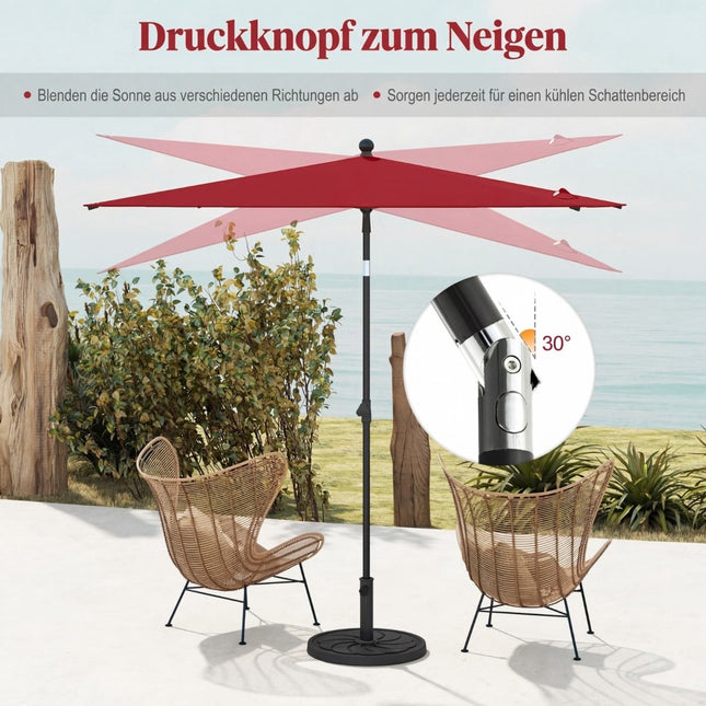 Rectangular Balcony Umbrella, Adjustable Tilt, Red, 213x140 cm