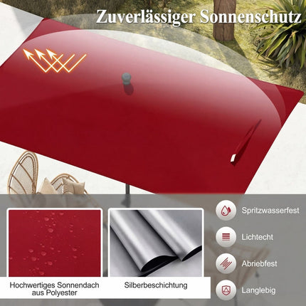 Rectangular Balcony Umbrella, Adjustable Tilt, Red, 213x140 cm