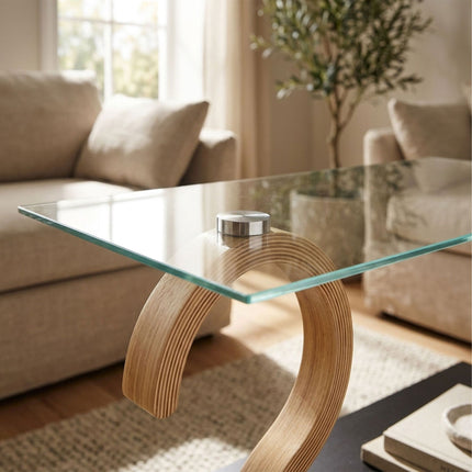 Rectangular Coffee Table with Glass Shelf, Black Frame