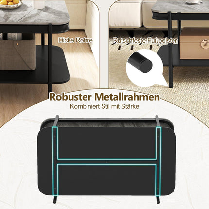 Rectangular Coffee Table with Storage, Grey Sintered Stone