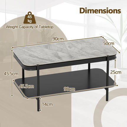 Rectangular Coffee Table with Storage, Grey Sintered Stone
