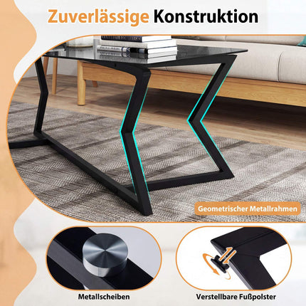 Rectangular Coffee Table with Tempered Glass Top & Metal Frame