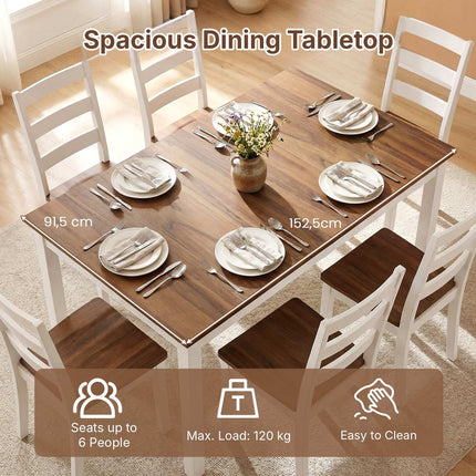 Rectangular Dining Table for 6 with Solid Rubber Wood Legs, 60 Inch, Brown