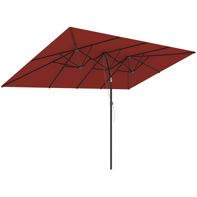 Rectangular Double Patio Umbrella, Adjustable, Wine Red