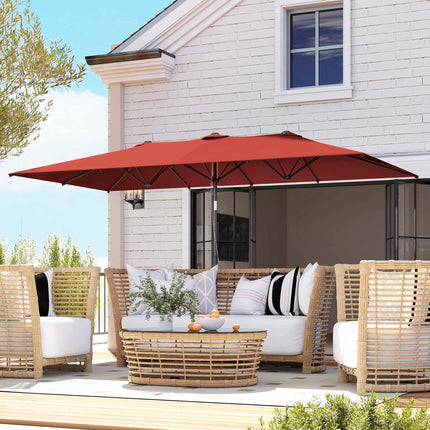 Rectangular Double Patio Umbrella, Adjustable, Wine Red