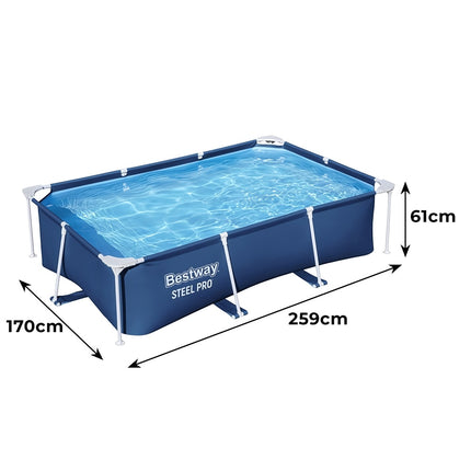 Rectangular Garden Frame Pool 259 x 170 x 61 cm, 3-Layer PVC, Tool-Free Assembly
