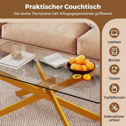 Rectangular Glass Coffee Table, Gold, 120 x 60 cm