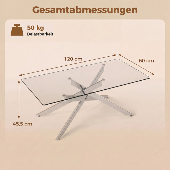Rectangular Glass Coffee Table, Tempered Glass, 120x60 cm