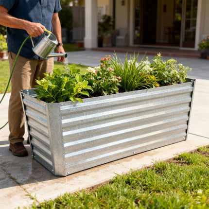 Rectangular Metal Planter – Raised Garden Bed, Galvanized