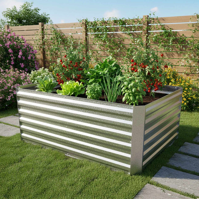Rectangular Metal Planter – Raised Garden Bed, Galvanized