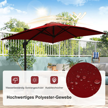Rectangular Patio Umbrella 250x250 cm with Crank, Red