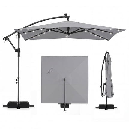 Rectangular Patio Umbrella with Stand, LED Lights, 360 Rotation