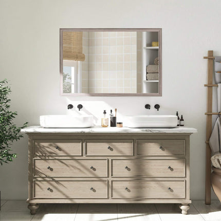 Rectangular Wall Mirror, 50x70 cm, Grey Wood Frame