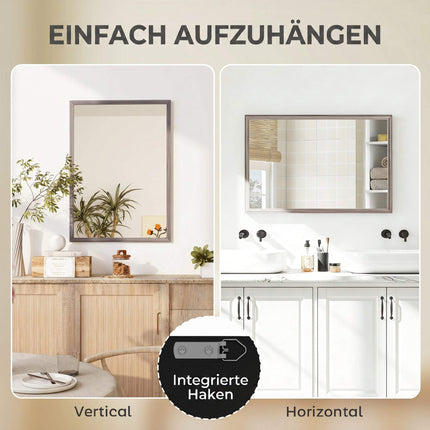 Rectangular Wall Mirror, 50x70 cm, Grey Wood Frame