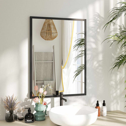 Rectangular Wall Mirror, 60x80 cm, Black MDF Frame