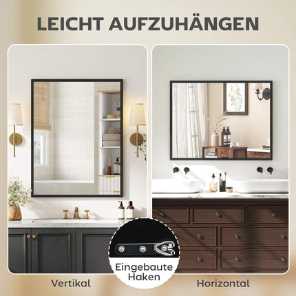 Rectangular Wall Mirror, 70x90 cm, Black MDF Frame