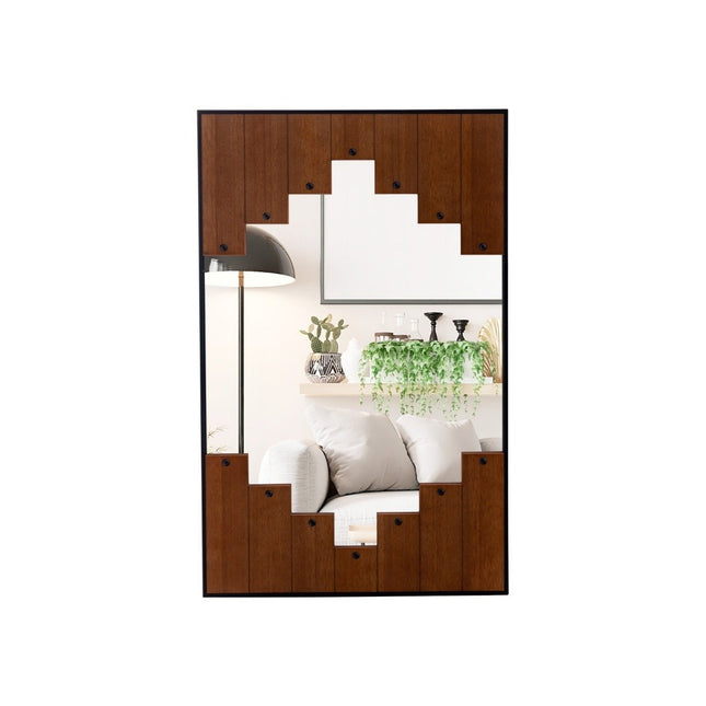 Rectangular mirror with wooden frame 60 x 95 cm rustic wall mirror with two-way hooks