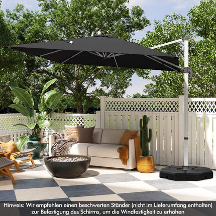 Rectangular parasol 300 x 300 cm large cantilever parasol with crank black