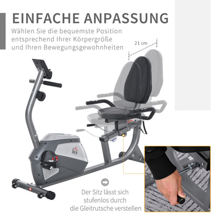 Recumbent exercise bike, LCD screen, 8 resistance levels