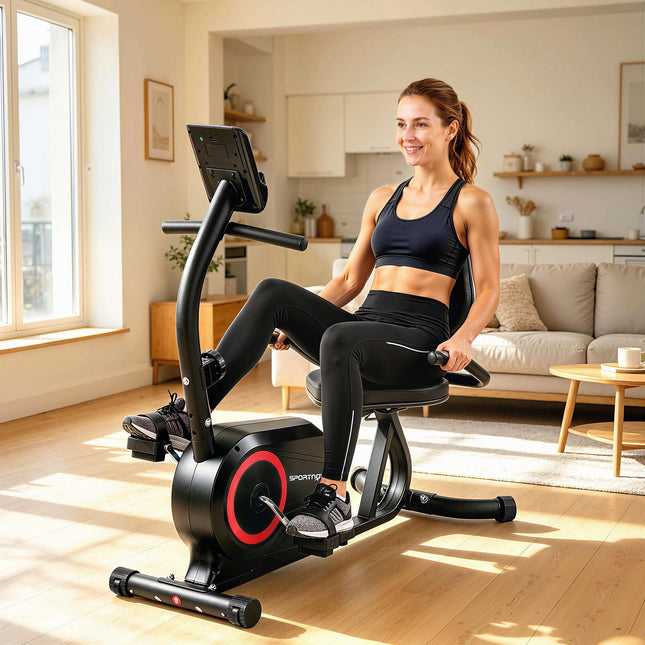 Rower treningowy poziomy, aplikacja Bluetooth, 8-stopniowy opór magnetyczny