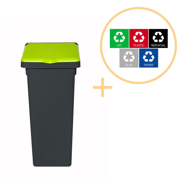 Kosz do recyklingu z pokrywką, 75 l, zielony, plastikowy