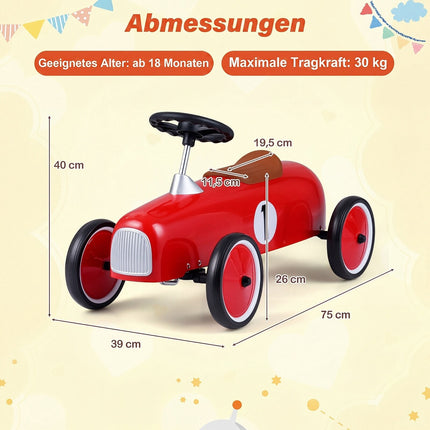 Red Toddler Ride-On Car with Steel Frame & Anti-Slip Wheels