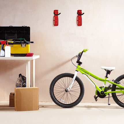 Red bicycle wall bracket set of 2