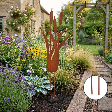 Reed Garden Stake – Rustic Rust Patina Outdoor Decor